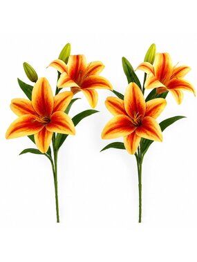 Real Touch Orange Lily Stems Set of 2, Artificial Tiger Lily Spray, Faux Fall Fl